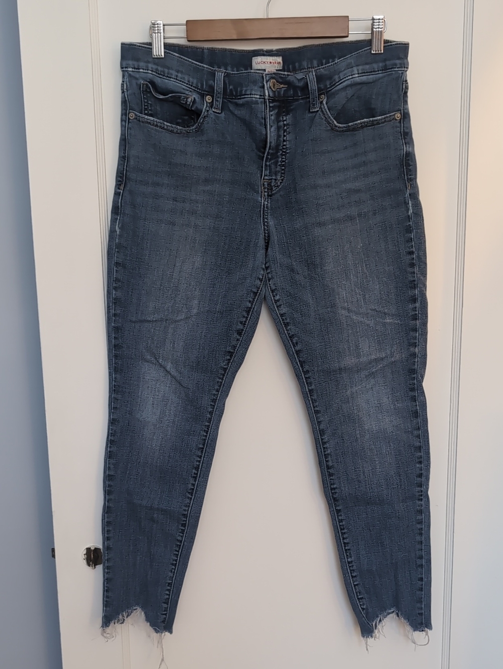 Lucky Brand Medium Wash Skinny Jeans with Frayed Ankles